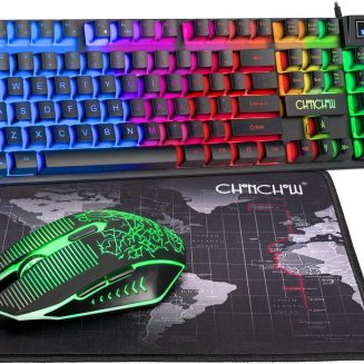 CHONCHOW Gaming Keyboard and Mouse Led Backlit USB Wired with Light Up 104Key 3600DPI 2 Side Button Mouse Keyboard Mechanical Feeling Compatible with PC Mac OS Xbox Ps4 Ps5 with Mousepad