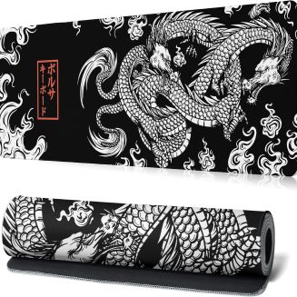 Black and White Mouse Pad Extra Large Gaming Mousepad Dragon Desk Mats Japanese Full Keyboard Mat Computer Pad Desk Mat with Stitched Edges Non-Slip Desktop 31.5 x11.8 in