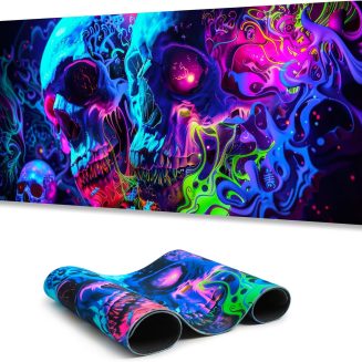 Simpkeely Horror Skull Mouse Pad, Large Waterproof Blacklight Colorful Skeleton Neon Gaming Non-Slip Rubber Base Mousemat, Glow in the Dark Abstract Desk Mat for Office Home – 31.5 x 11.8 inches