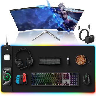 Wireless Charging RGB Gaming Mouse Pad, Desk Pad for MacBook, PC, Laptop