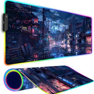 RGB Gaming Mouse Pad, Large Mousepad with Led Light, Gaming Accessories Keyboard Pad for Desk, Non-Slip Rubber Base Big Mouse Mat for Gamer, 31.5 X 11.8 Inch, Japanese Streets