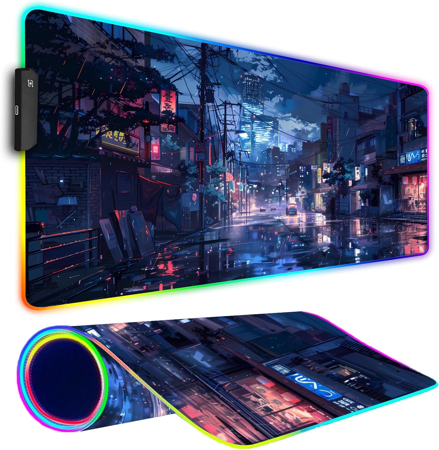 RGB Gaming Mouse Pad, Large Mousepad with Led Light, Gaming Accessories Keyboard Pad for Desk, Non-Slip Rubber Base Big Mouse Mat for Gamer, 31.5 X 11.8 Inch, Japanese Streets RGB Gaming Mouse Pad, Large Mousepad with Led Light, Gaming Accessories Keyboard Pad for Desk, Non-Slip Rubber Base Big Mouse Mat for Gamer, 31.5 X 11.8 Inch, Japanese Streets