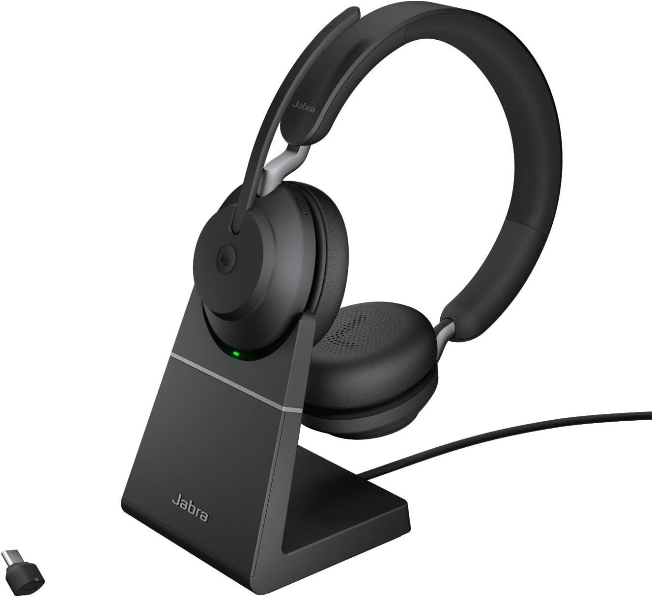 Jabra Evolve2 65 Bluetooth Wireless Headset with Mic for Calls and Music, Dual-Ear Headphones with USB-C Adapter and Charging Stand, Up to 37 Hours Battery, Works with Online Meeting Apps, Black Jabra Evolve2 65 Bluetooth Wireless Headset with Mic for Calls and Music, Dual-Ear Headphones with USB-C Adapter and Charging Stand, Up to 37 Hours Battery, Works with Online Meeting Apps, Black
