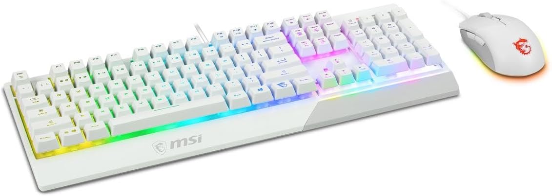 MSI Vigor GK30 Combo White, 6-Zone RGB GK30 Gaming Keyboard & GM11 Gaming Mouse, Water Repellent & Splash-Proof, 5000 DPI MSI Vigor GK30 Combo White, 6-Zone RGB GK30 Gaming Keyboard & GM11 Gaming Mouse, Water Repellent & Splash-Proof, 5000 DPI