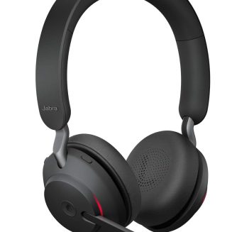 Jabra Evolve2 65 Bluetooth Wireless Headset with Mic for Calls and Music, Dual-Ear Headphones with USB-C Adapter, Up to 37 Hours Battery, Noise-Cancelling, Works with Microsoft Teams, Black (189)