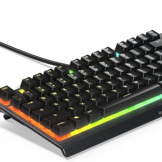 SteelSeries Apex 3 TKL RGB Gaming Keyboard – Tenkeyless Compact Form Factor – 8-Zone RGB Illumination – IP32 Water & Dust Resistant – Whisper Quiet Gaming Switch – Gaming Grade Anti-Ghosting (Renewed)