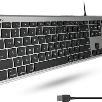 Macally Ultra-Slim USB Wired Computer Keyboard – Works Great as Both a Windows or Wired Mac Keyboard – Compatible Full Size Apple Keyboard with Numeric Keypad for Mac mini, iMac, MacBook – Space Gray
