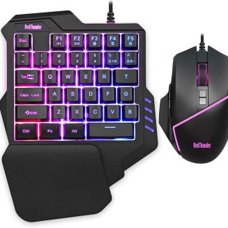 RedThunder One-Handed RGB Gaming Keyboard and Mouse Combo, 35 Keys Mini Gaming Keypad, 6400 DPI Mouse, Portable Game Controller for PC Gamer
