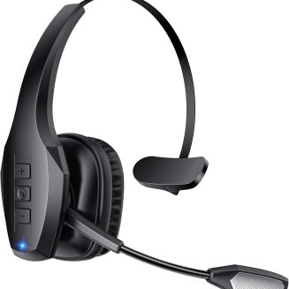 Trucker Bluetooth Headset, Wireless Headset with Mic, Bluetooth Headsets with Dual Noise Cancelling Microphone & Mute Button, 55Hrs Working Time PC Headsets for Cell Phones, Computer, Truck Driver