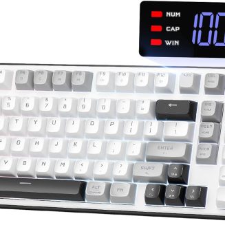 Redragon Wireless Gaming Keyboard, 98-Key Tri-Mode (BT/2.4G/Wired) RGB Computer Keyboard with Knob & Display, Fade-Resistant PBT Keycaps & 4000mAh Battery, Compatible with Windows/Mac – White Gray
