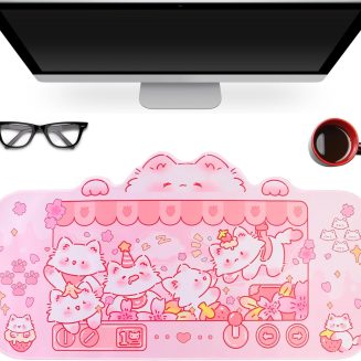 PERFECTSIGHT Cute Cat Desk Pad Kawaii Kitty Claw Machine Desk Mat, Pink Switch Large Gaming Mouse Pad, Funny Deskmat Mousepad, Anime Laptop Keyboard Pad Office Home Decor for Women Girls, Coral