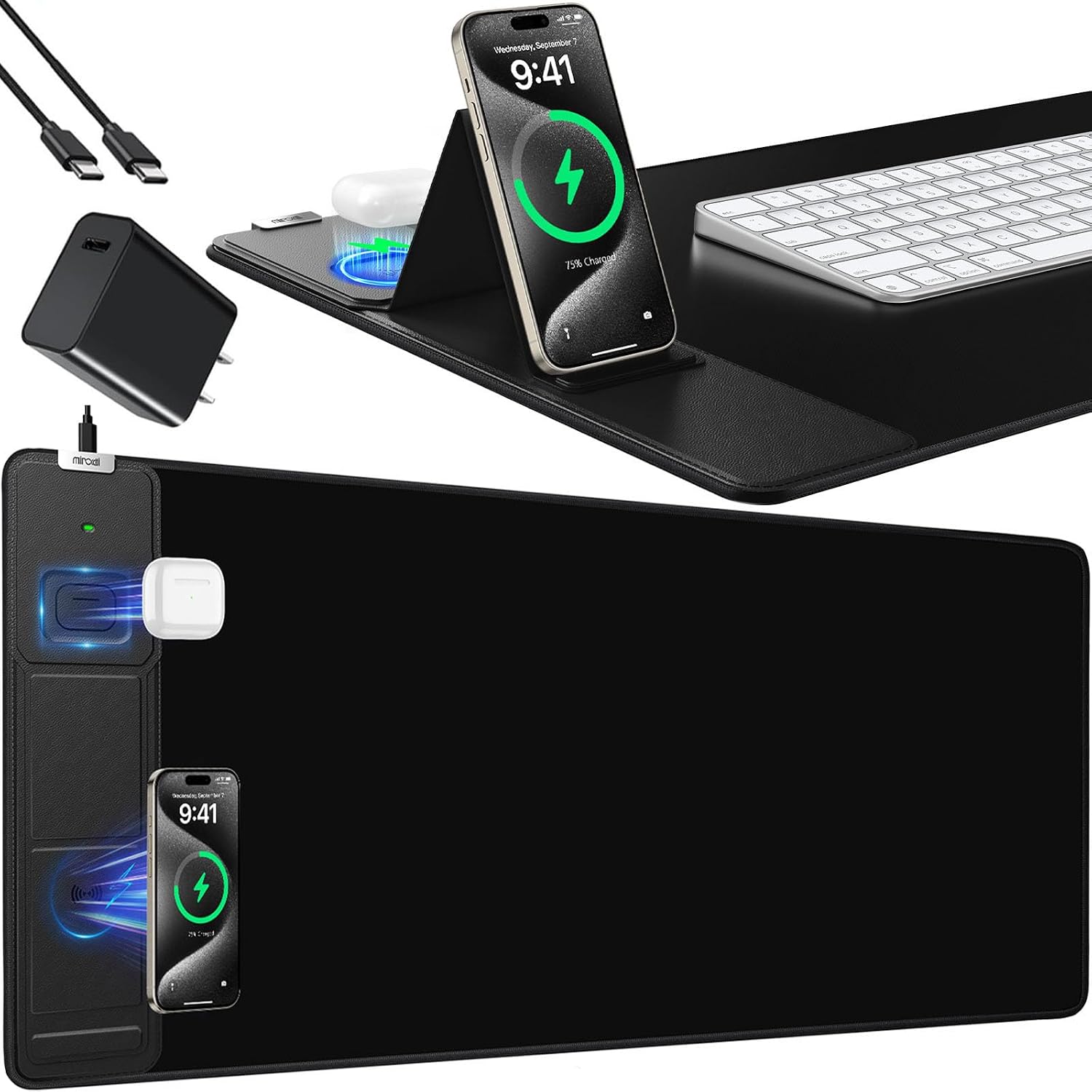 Mouse Pad, Office Desk Mat, Large Gaming Mousepad with Superior Micro-Weave Cloth, XXL Desk Pad with Stitched Edges, Non-Slip Writing Pad for Gamer, Laptop, Work & Home (Black with 20W PD Charger) Mouse Pad, Office Desk Mat, Large Gaming Mousepad with Superior Micro-Weave Cloth, XXL Desk Pad with Stitched Edges, Non-Slip Writing Pad for Gamer, Laptop, Work & Home (Black with 20W PD Charger)