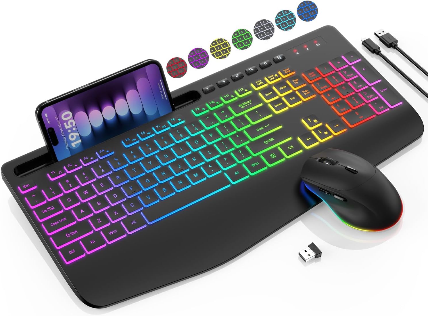 Wireless Keyboard and Mouse Combo – 9 Backlit Effects, RGB, 2.4G Lag-Free Wireless Keyboard and Mouse Combo – 9 Backlit Effects, RGB, 2.4G Lag-Free