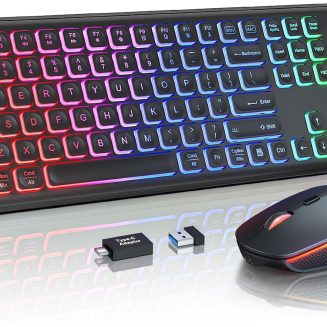 Wireless Keyboard and Mouse Combo with RGB Backlit, Rechargeable