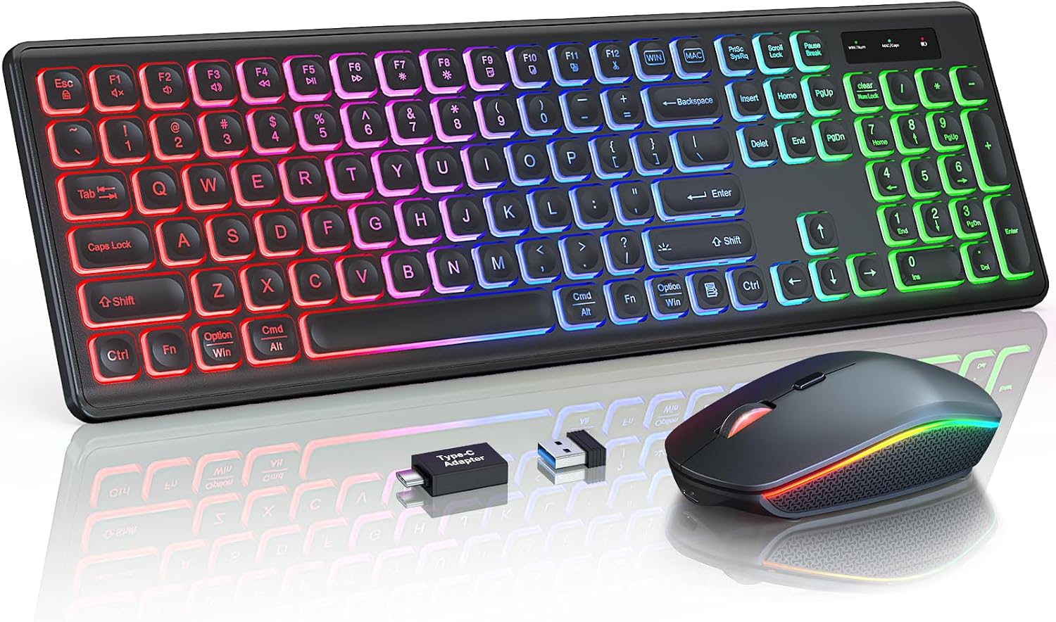 Wireless Keyboard and Mouse Combo with RGB Backlit, Rechargeable Wireless Keyboard and Mouse Combo with RGB Backlit, Rechargeable