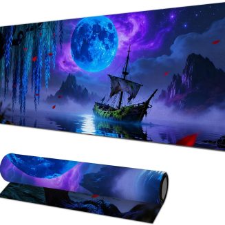 HOMETITUTE Large Mouse Pad 31.5×11.8 Inch Gaming Mousepad Blue Moon Ship Art Non-Slip Keyboard Desktop Protector Mat XL Mouse Pad for Home Office Laptop Wireless Mice Accessories