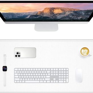 Large Gaming Mouse Pad, Extended Mouse Mat with Stitched Edges, Full Size Keyboard Pad with Non-Slip Base, Big XXL Computer Desk Mats for Gamer, Laptop, Office, 31.5 x 15.7in, Ivory White