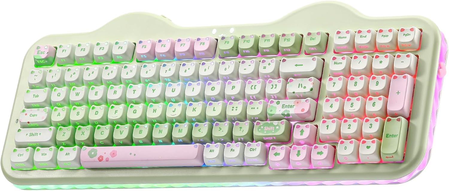 YUNZII C98 Cute Wireless Mechanical Keyboard(Green Mao, Candy Switch)