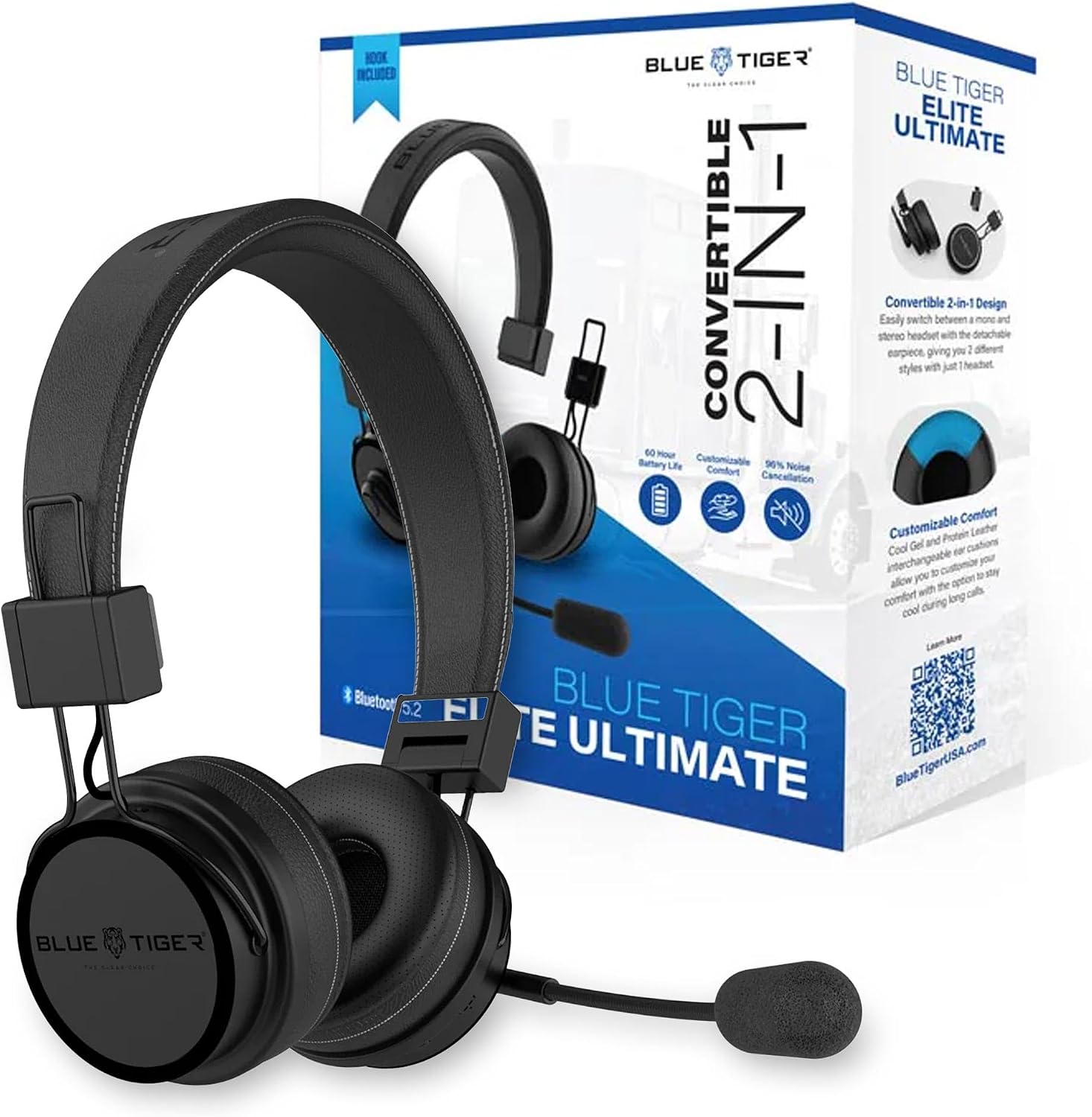 Blue Tiger Elite Ultimate 2-in-1 Bluetooth Headset – Dual & Single Ear