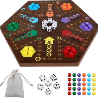 Wahoo Marble Board Game 4 and 6 Players 2 Sided Painted Thicken Wood Board Game for Family Friends Party
