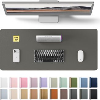 YSAGi Leather Desk Protector, Office Mat, Large Mouse Mat, Non-Slip PU Leather Blotter, Laptop Desk, Waterproof Writing Pad for Office and Home (Dark Grey, 23.6″ x 13.8″)
