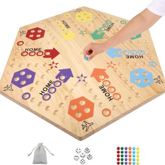 Extra Large 23.6 Inches Wahoo Marble Board Game 4 and 6 Players 2 Sided Painted Thicken Wood Board Perfect Game for Family Friends Party