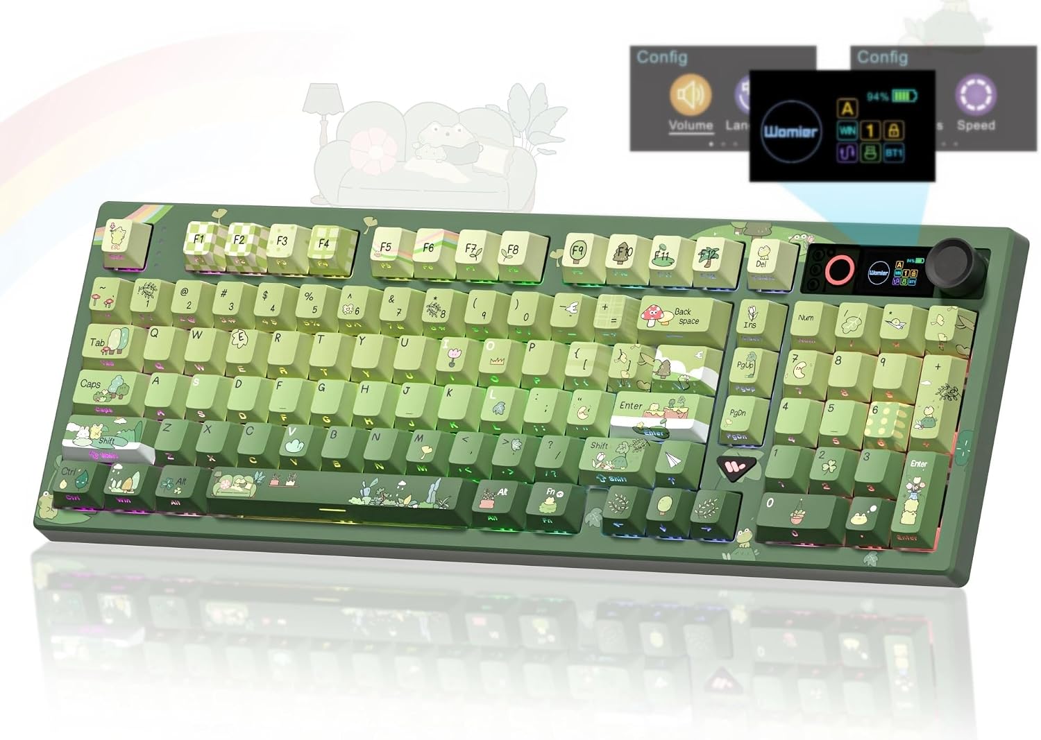 Womier Mechanical Keyboard Wireless with Screen, Frog Thocky Keyboard-L98