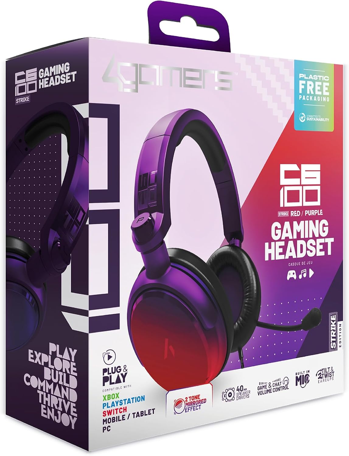 4Gamers C6-100 Strike Gaming Headset Red & Purple 4Gamers C6-100 Strike Gaming Headset Red & Purple
