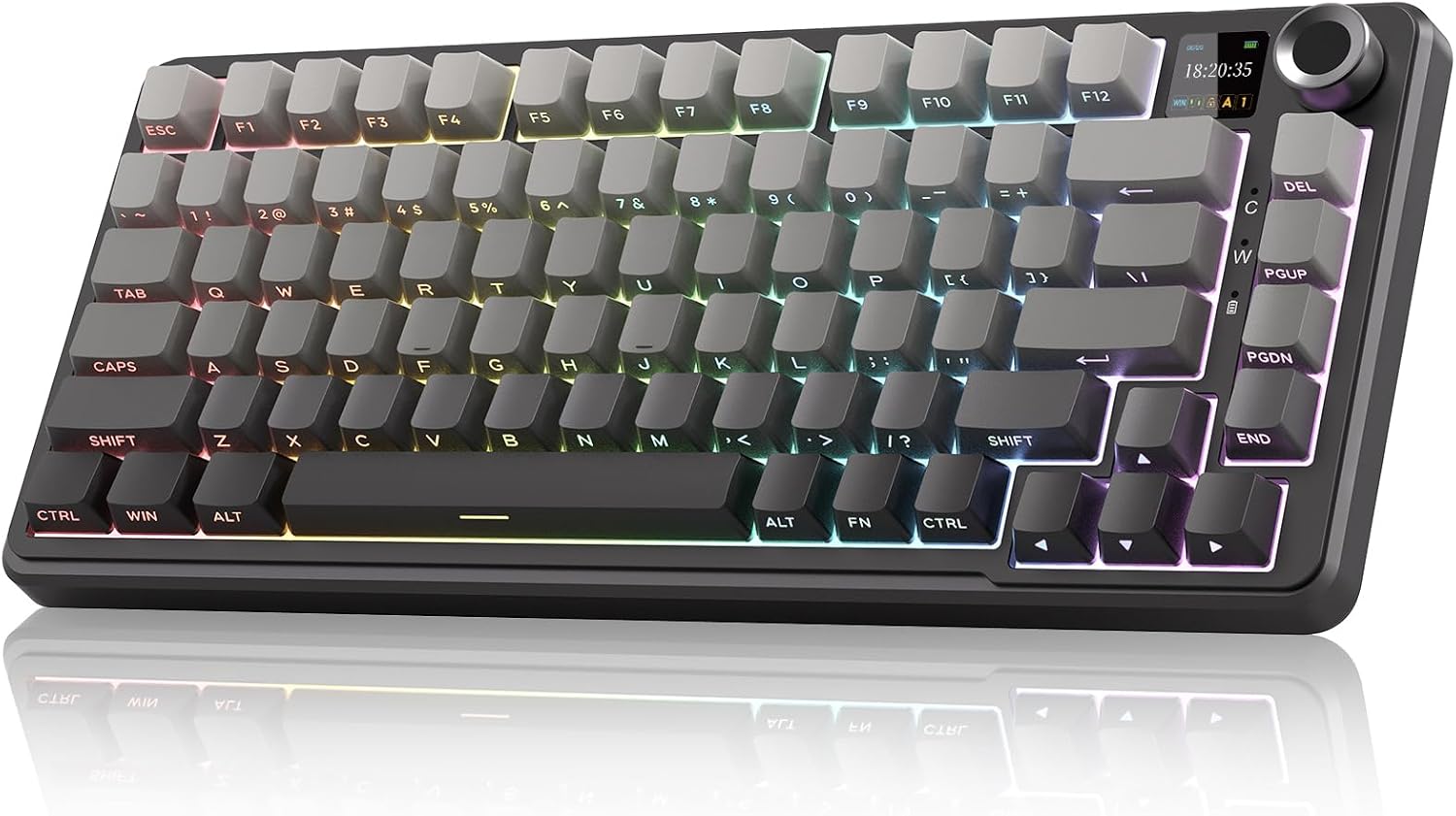 RedThunder K75 Pro Wireless Mechanical Gaming Keyboard, TFT Screen & Knob, 75% Tri-Mode, Pre-Lubed Switches, RGB Backlit, Side Printed PBT Keycaps, Creamy Sound Gasket Computer Keyboard, Gradient Gray