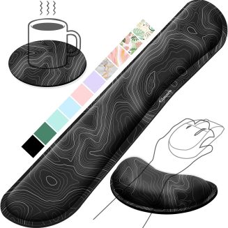 Gimars Enlarge Silky and Superfine Fabric Gel Memory Foam Keyboard Wrist Rest Set, Ergonomic Keyboard Mouse Wrist Support for Typing Pain Relief, Comfort for Office, Gaming, Computer-Map Pattern