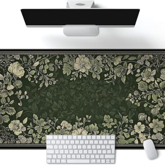 Vintage Floral Desk Mat Dark Green Botanical Large Mouse Pad XXL 31.5”X15.7” Gaming Mousepad Nature-Inspired Plant Aesthetic Desk Pad Extended Big Keyboard Mouse Mat Cottagecore Office Decor